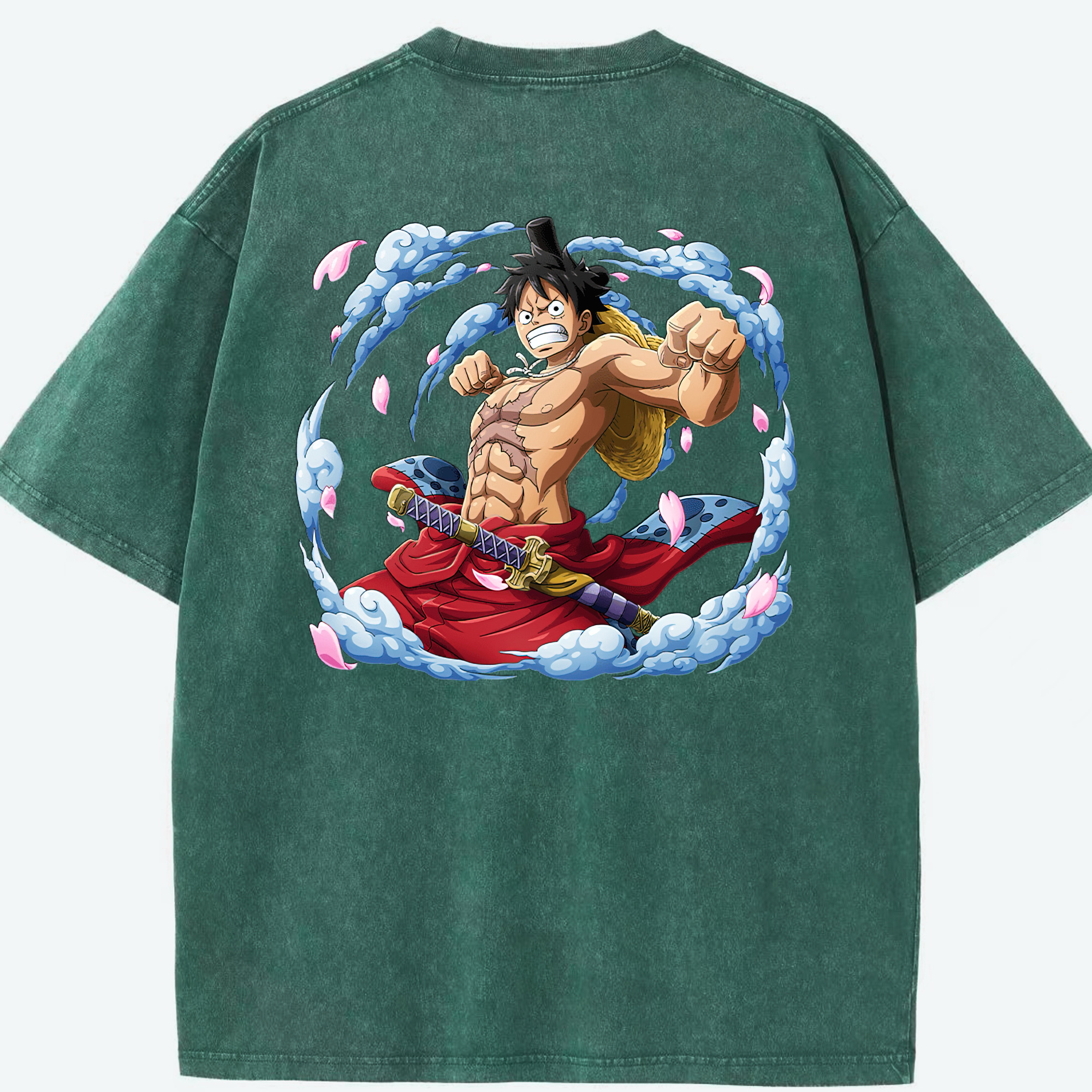 ワンピース モンキー・D・ルフィ ONE PIECE Monkey D. Luffy 綿100% ヴィンテージ風 半袖Tシャツ（背面プリント）